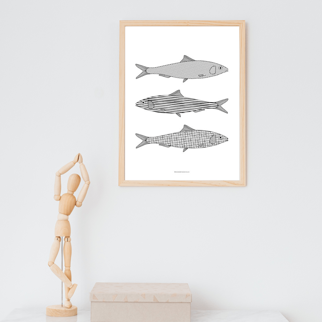 *DIGITAL PRINT* Sardines trio digital printable art print - Art prints - Made by Saskia