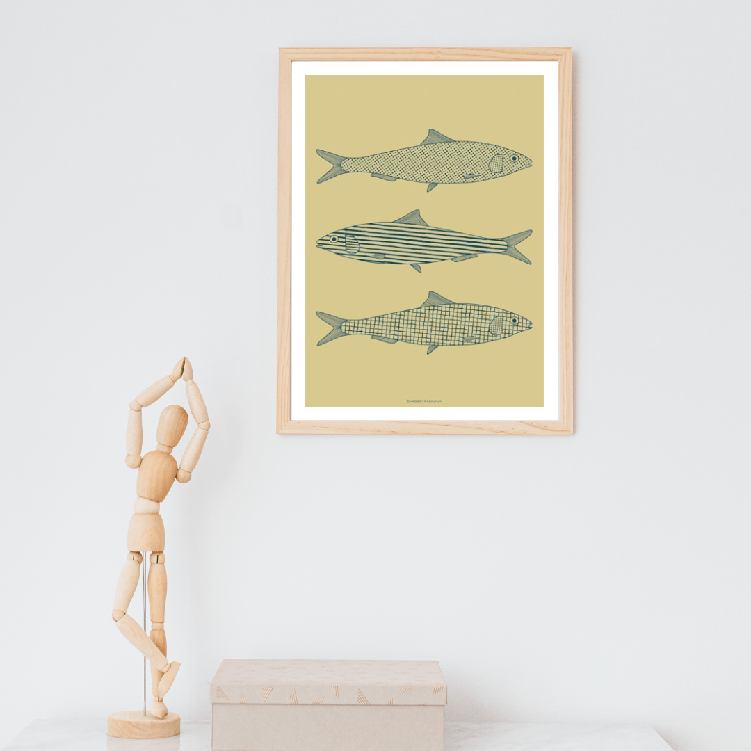 *DIGITAL PRINT* Sardines trio digital printable art print - Art prints - Made by Saskia