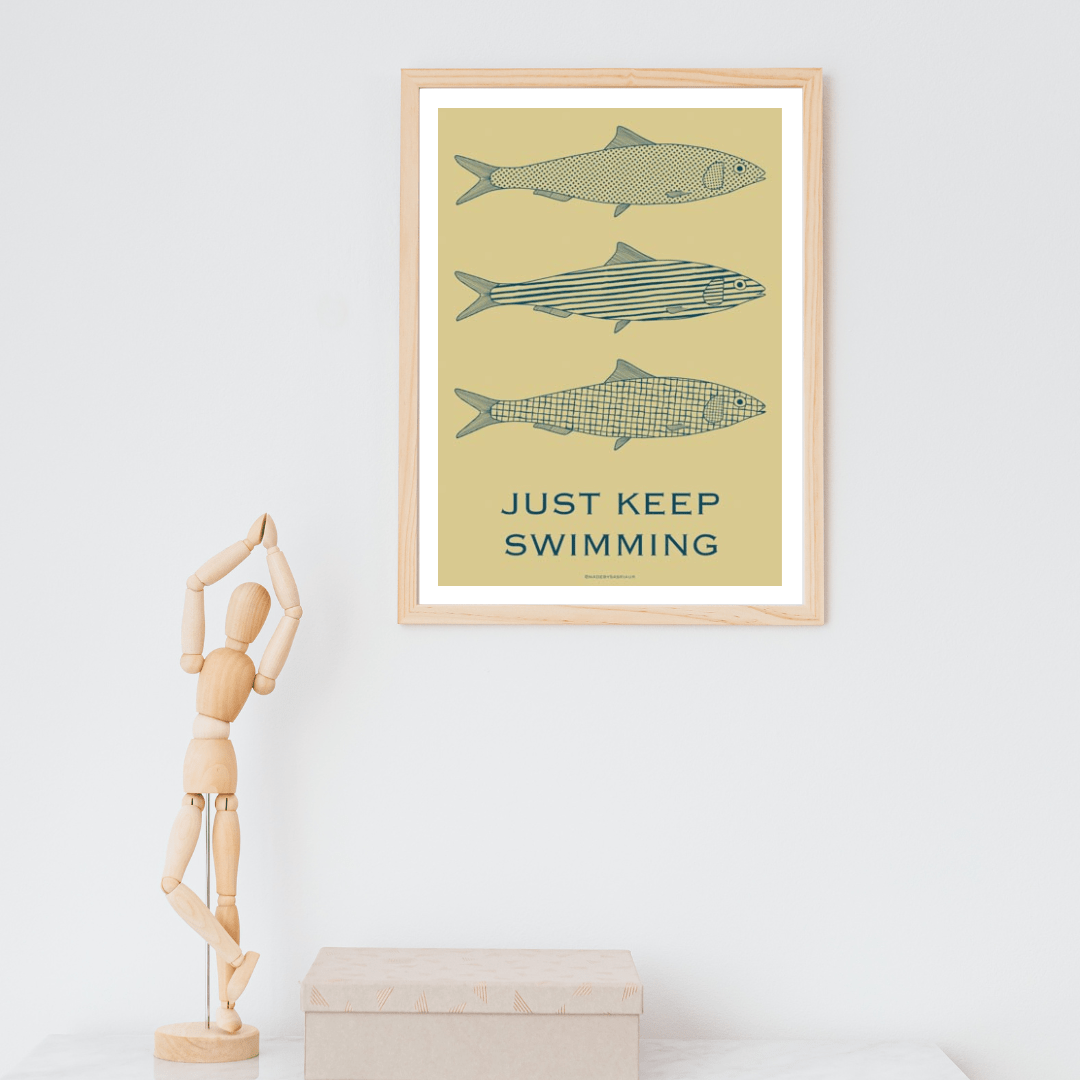 *PHYSICAL PRINT* 'Just keep swimming' sardines art print - Art prints - Made by Saskia