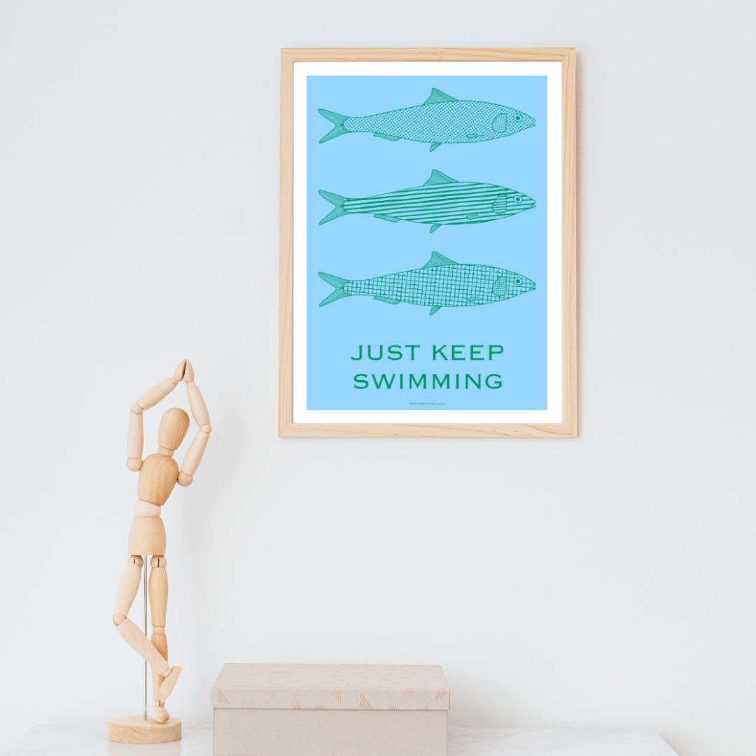 *PHYSICAL PRINT* 'Just keep swimming' sardines art print - Art prints - Made by Saskia