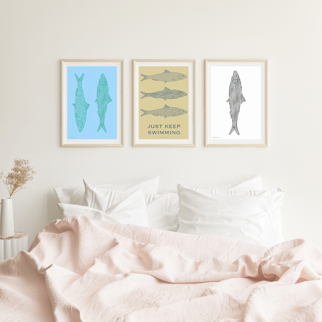 *PHYSICAL PRINT* 'Just keep swimming' sardines art print - Art prints - Made by Saskia