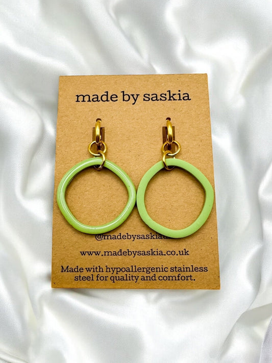 Sage green reversible hoop huggie earrings - Earrings - Made by Saskia